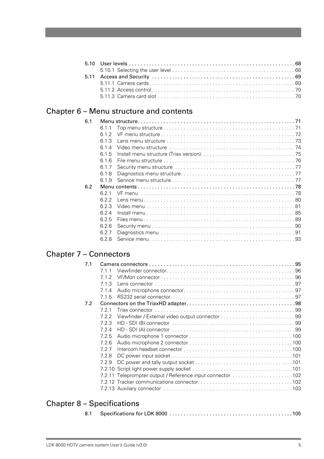 RCA LDK 8000 manual Menu structure and contents 