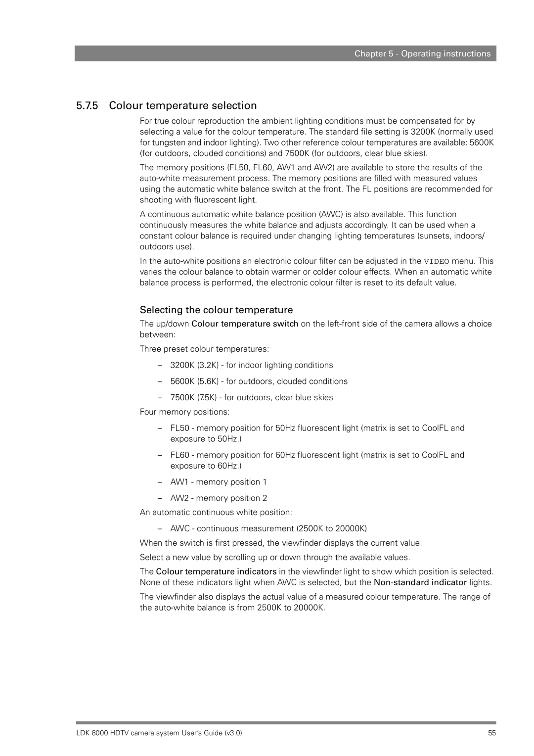 RCA LDK 8000 manual Colour temperature selection, Selecting the colour temperature 