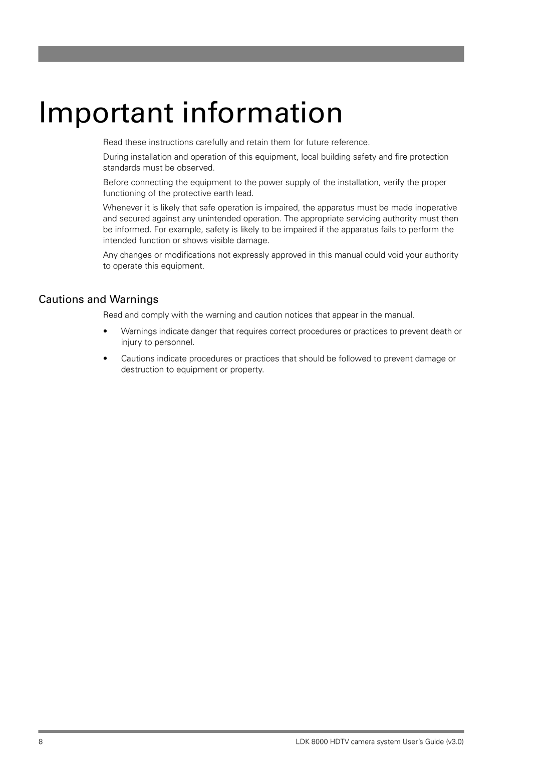 RCA LDK 8000 manual Important information 