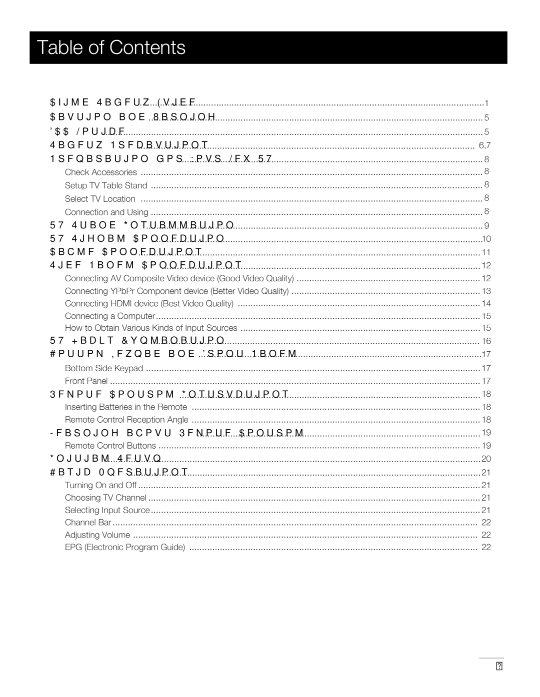 RCA LED32B30RQ warranty Table of Contents 