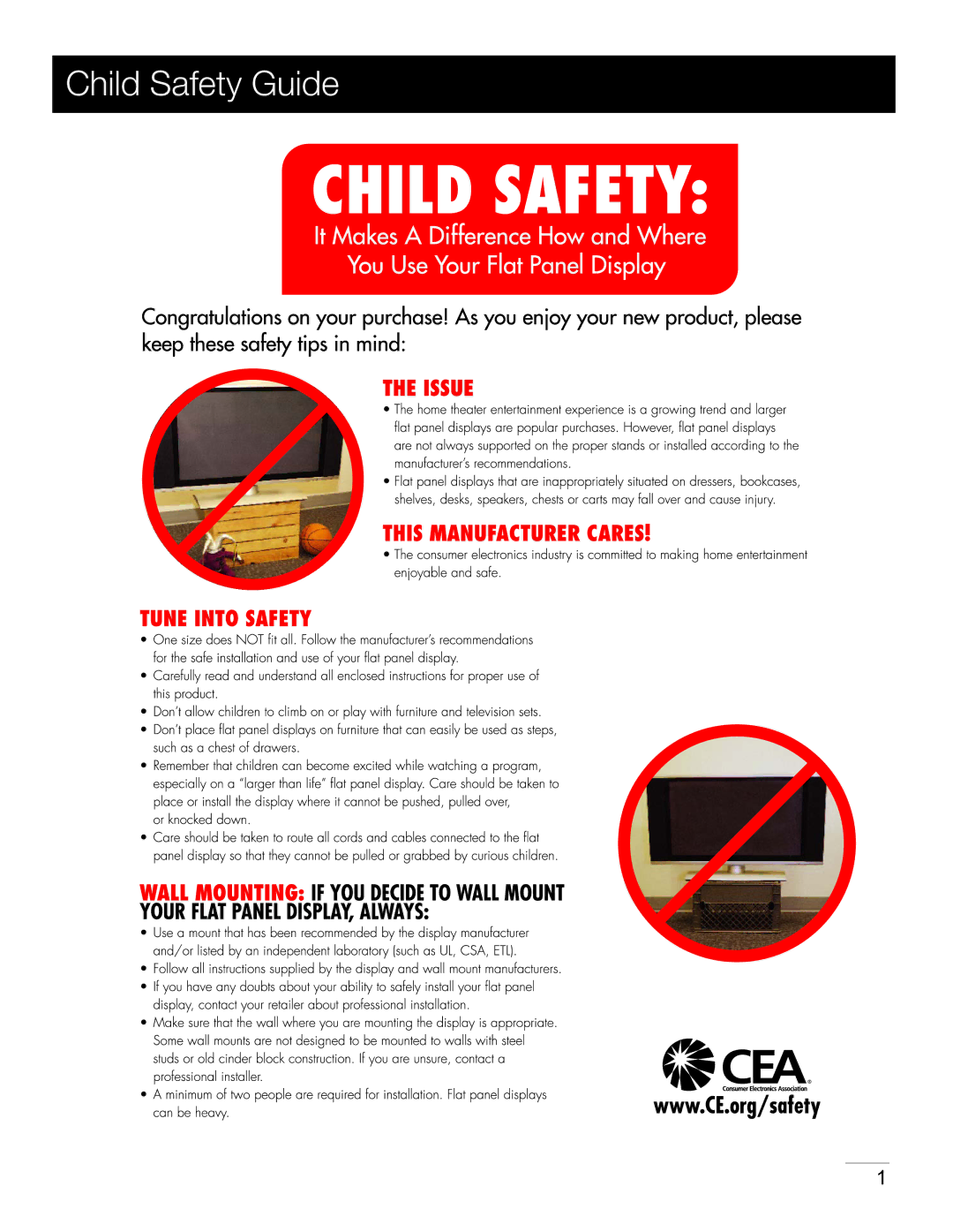 RCA LED42A55R120Q warranty Child Safety Guide 