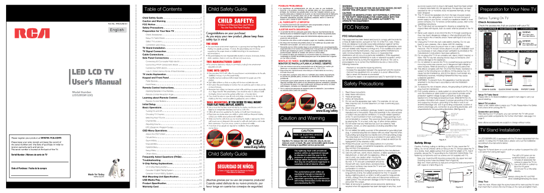 RCA LED52B45RQ warranty LED LCD TV User’s Manual 