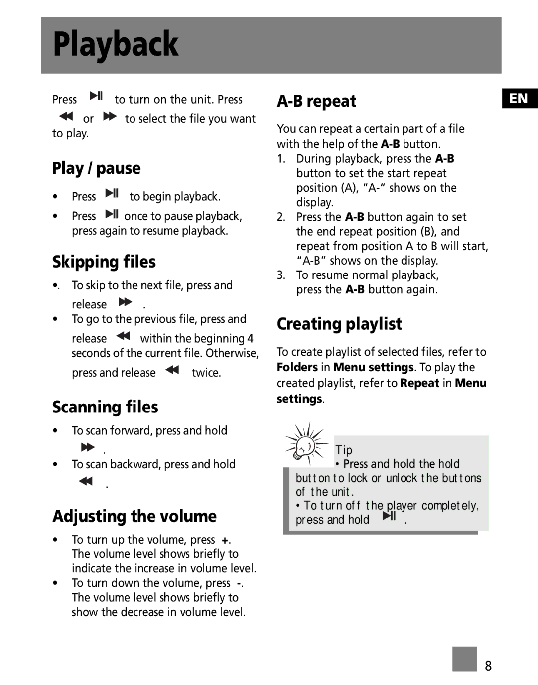 RCA M100256 user manual Playback 