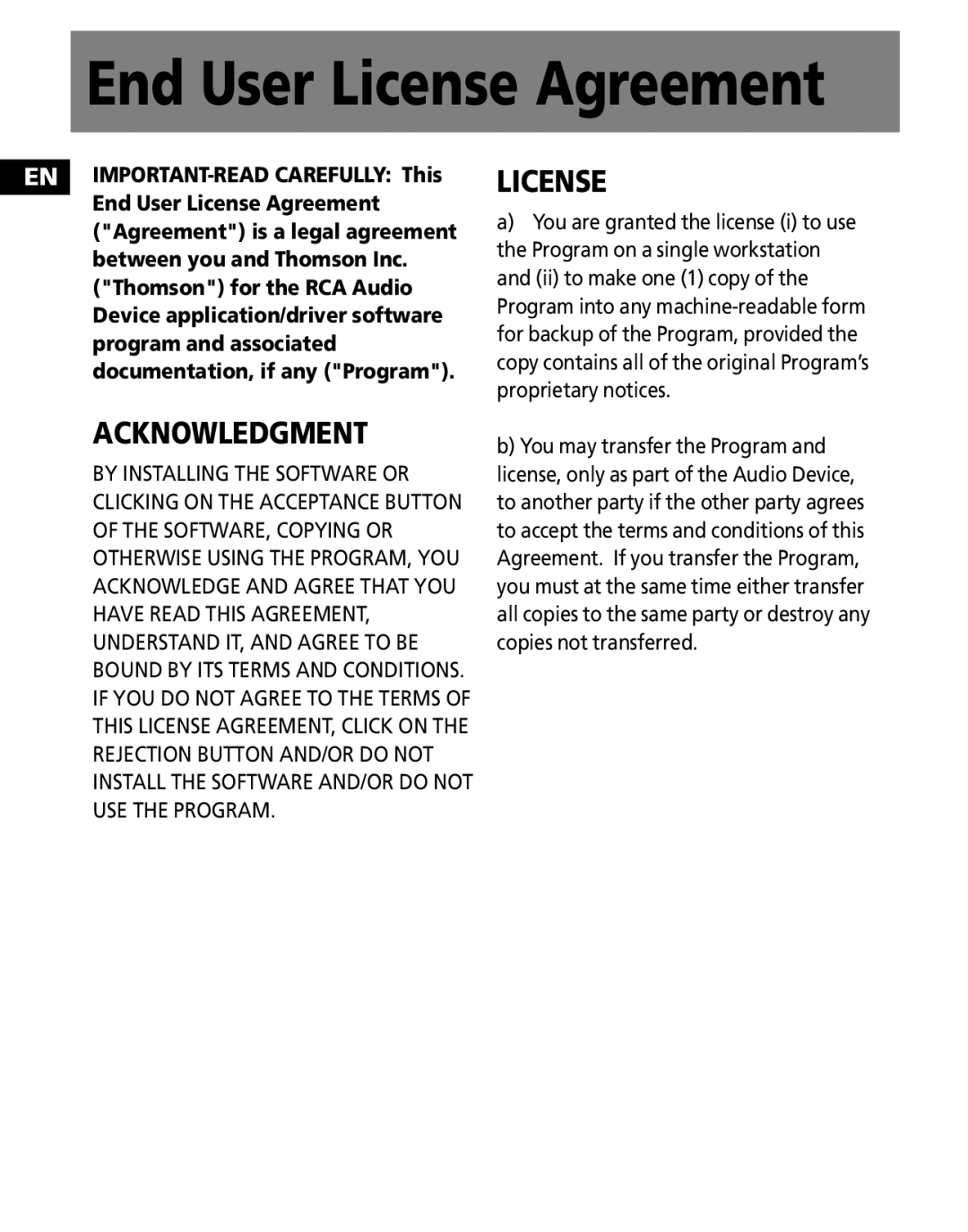 RCA M100256 user manual EN IMPORTANT-READ Carefully This 