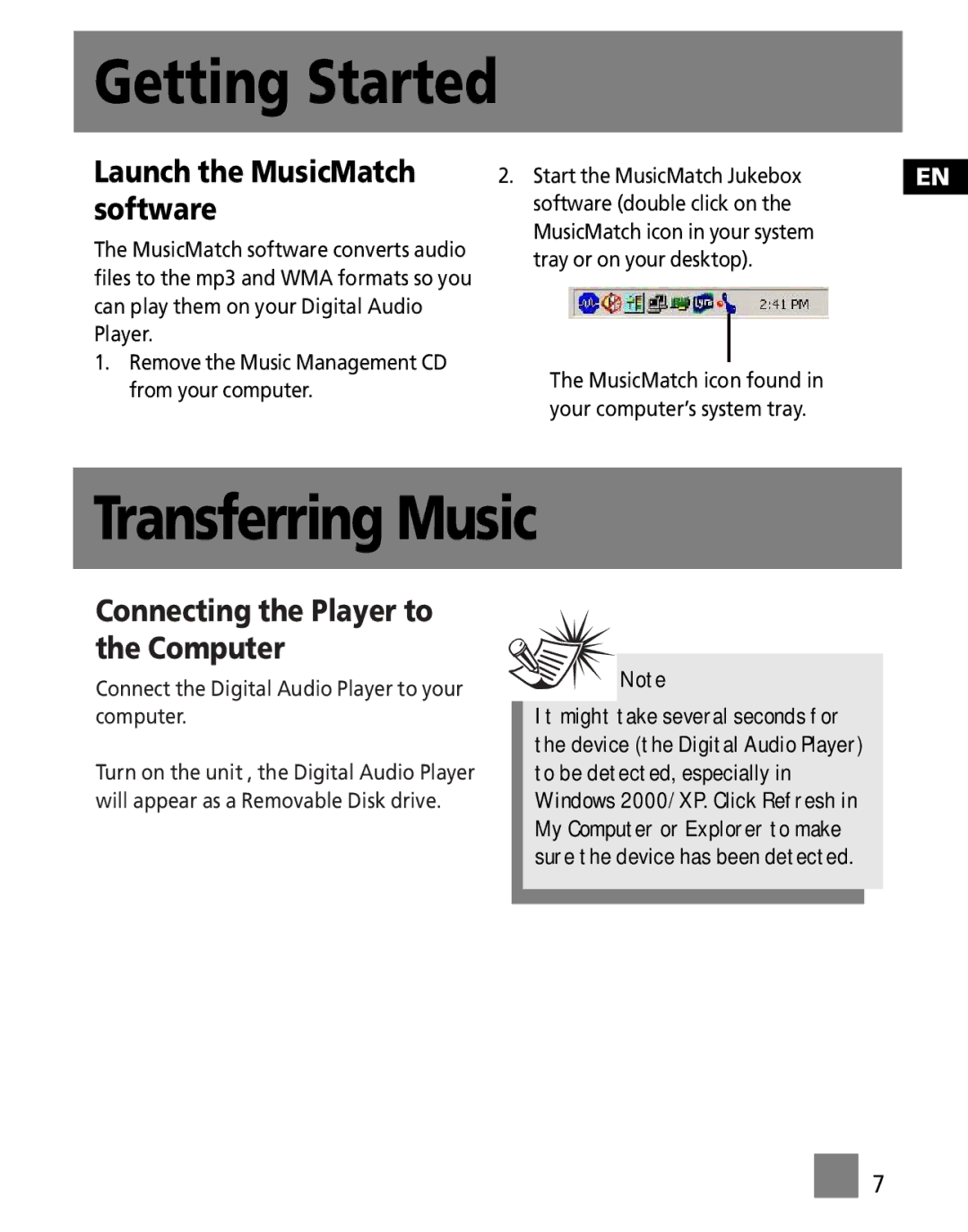 RCA M100256 user manual Transferring Music, Launch the MusicMatch software 