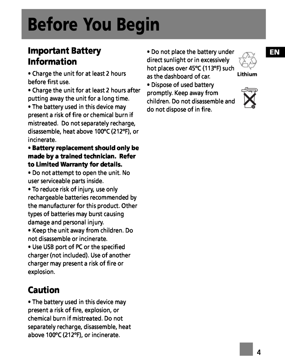 RCA M100256 user manual Important Battery Information, Before You Begin 
