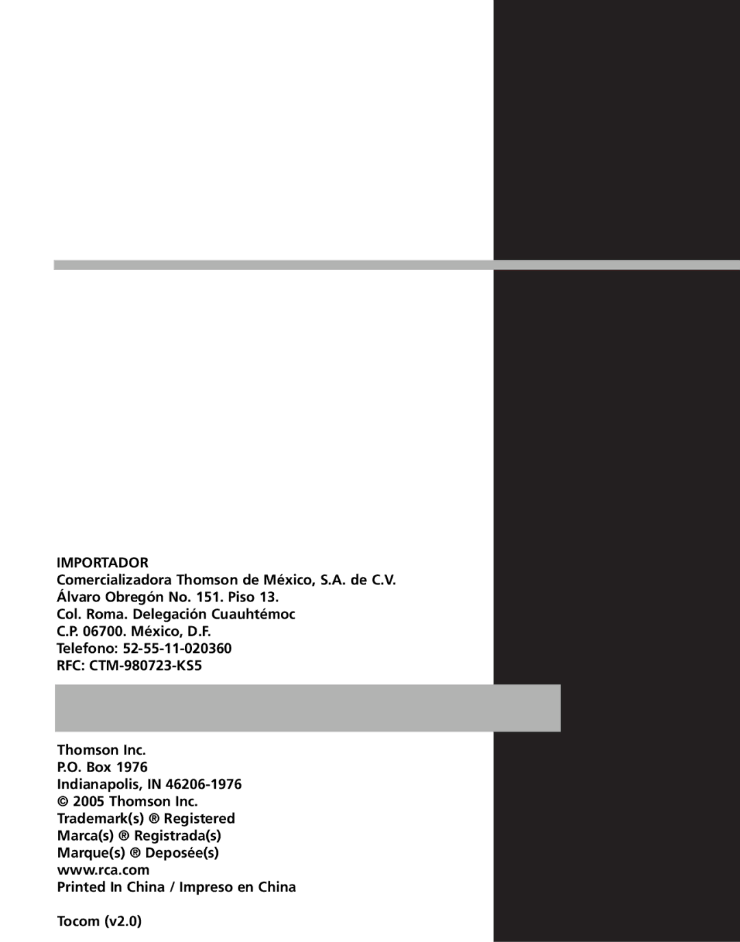 RCA M100256US, M1001GBUS user manual Importador 