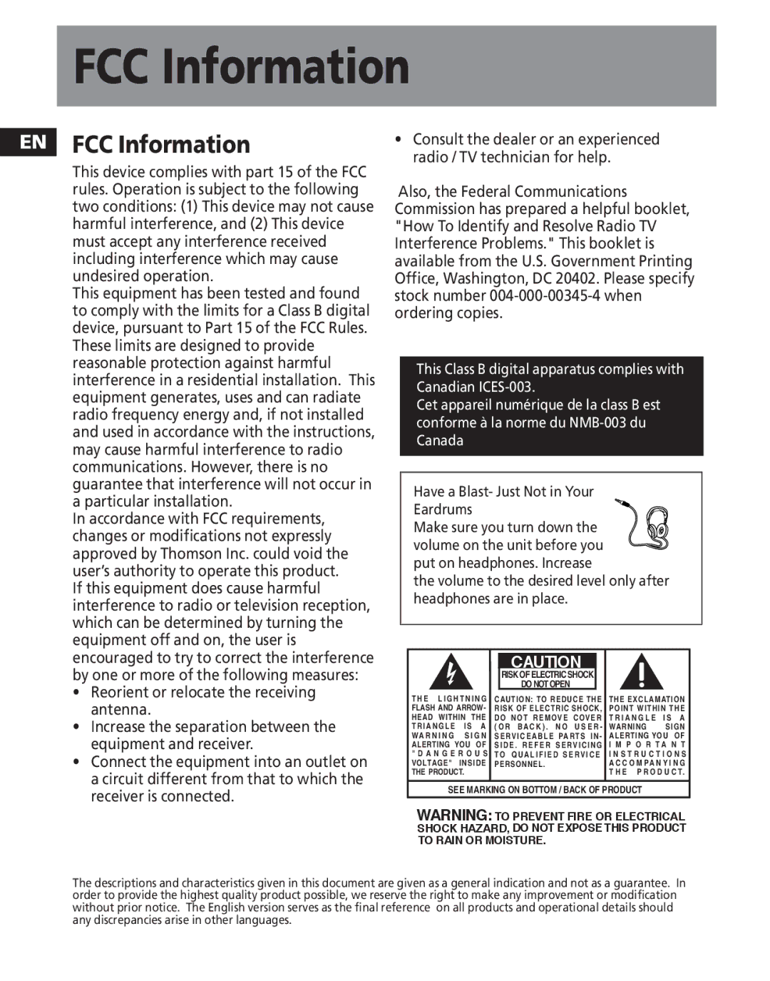 RCA M2011, M2030, M2000, M2001, MC2011, MC2020, MC2000, MC2010, MC2001, MC2021, M2021, M2020 EN FCC Information 