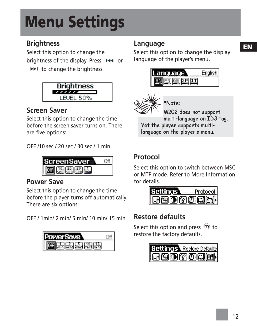 RCA M2030, M2011, M2000, M2001, MC2011, MC2020, MC2000, MC2010, MC2001, MC2021, M2021, M2020 user manual Brightness 