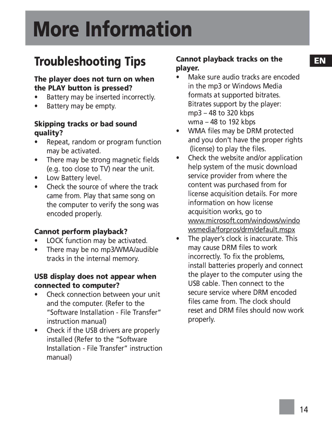 RCA M2001, M2030, M202, M2011, M2000, MC2011, MC2020, MC2000, MC2010, MC2001, MC2021 More Information, Troubleshooting Tips 