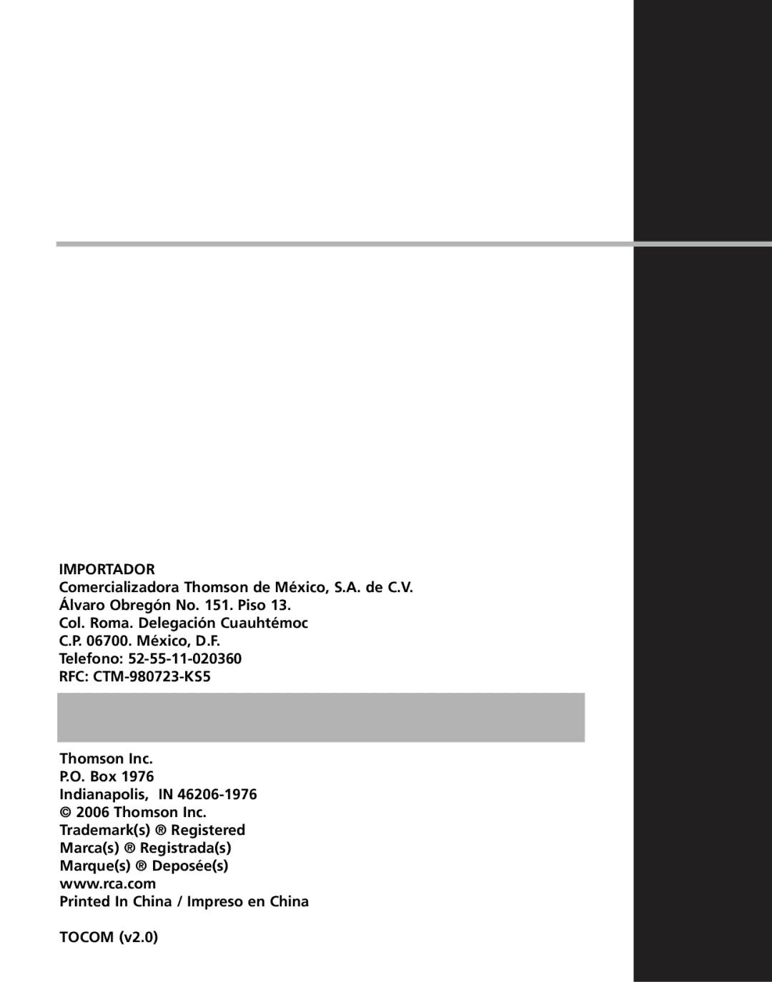 RCA M2030, M2011, M2000, M2001, MC2011, MC2020, MC2000, MC2010, MC2001, MC2021, M2021, M2020 user manual Importador 