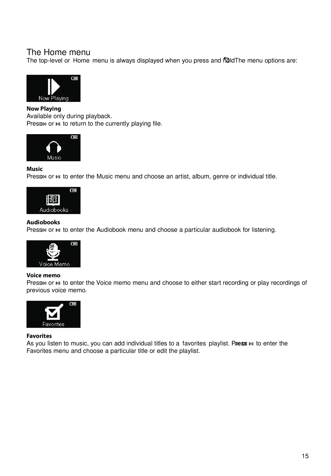 RCA M2104, M2208, M2202, M2204BL, M2204PL, M2204RD, M21 Series, M22 Series user manual Home menu 