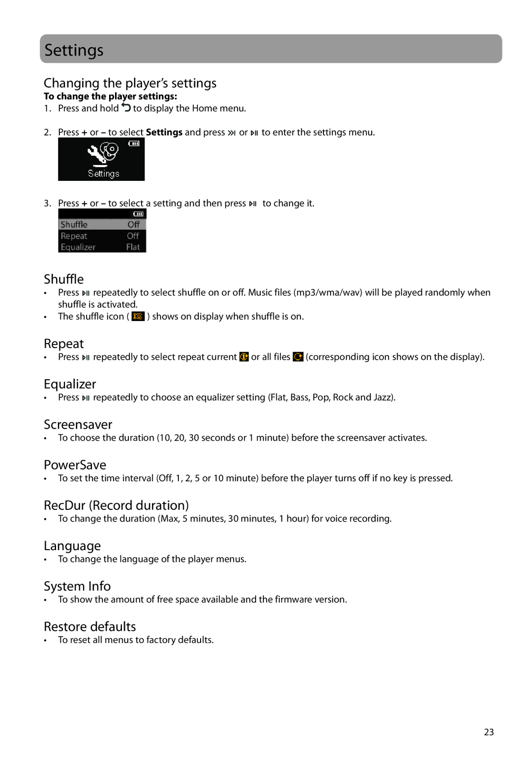 RCA M21 Series, M2208, M2202, M2204BL, M2204PL, M2204RD, M2104, M22 Series user manual Settings 