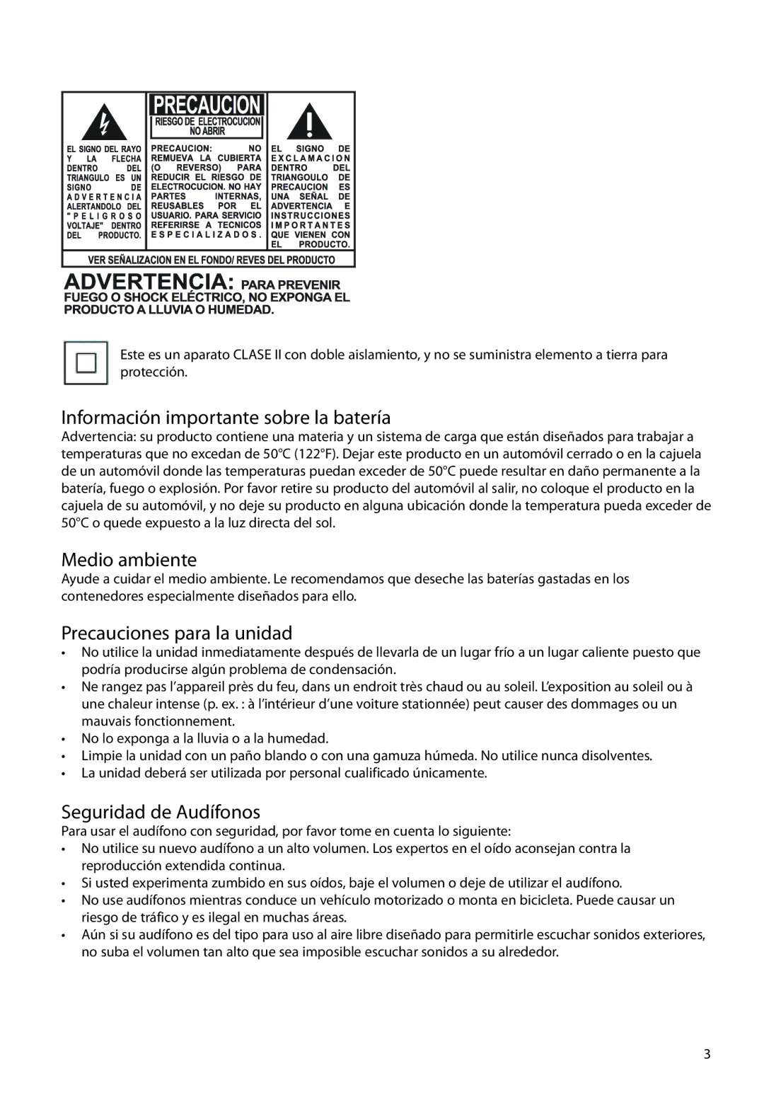 RCA M21 Series, M2208, M2202, M2204BL Información importante sobre la batería, Medio ambiente, Precauciones para la unidad 