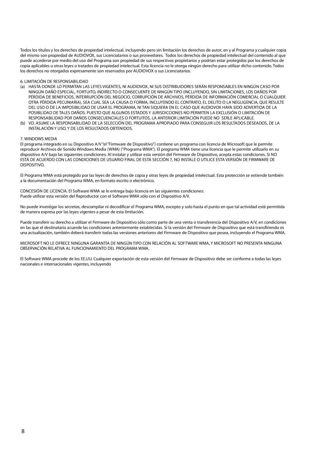 RCA M2202, M2208, M2204BL, M2204PL, M2204RD, M21 Series, M2104, M22 Series user manual Limitación DE Responsabilidad 