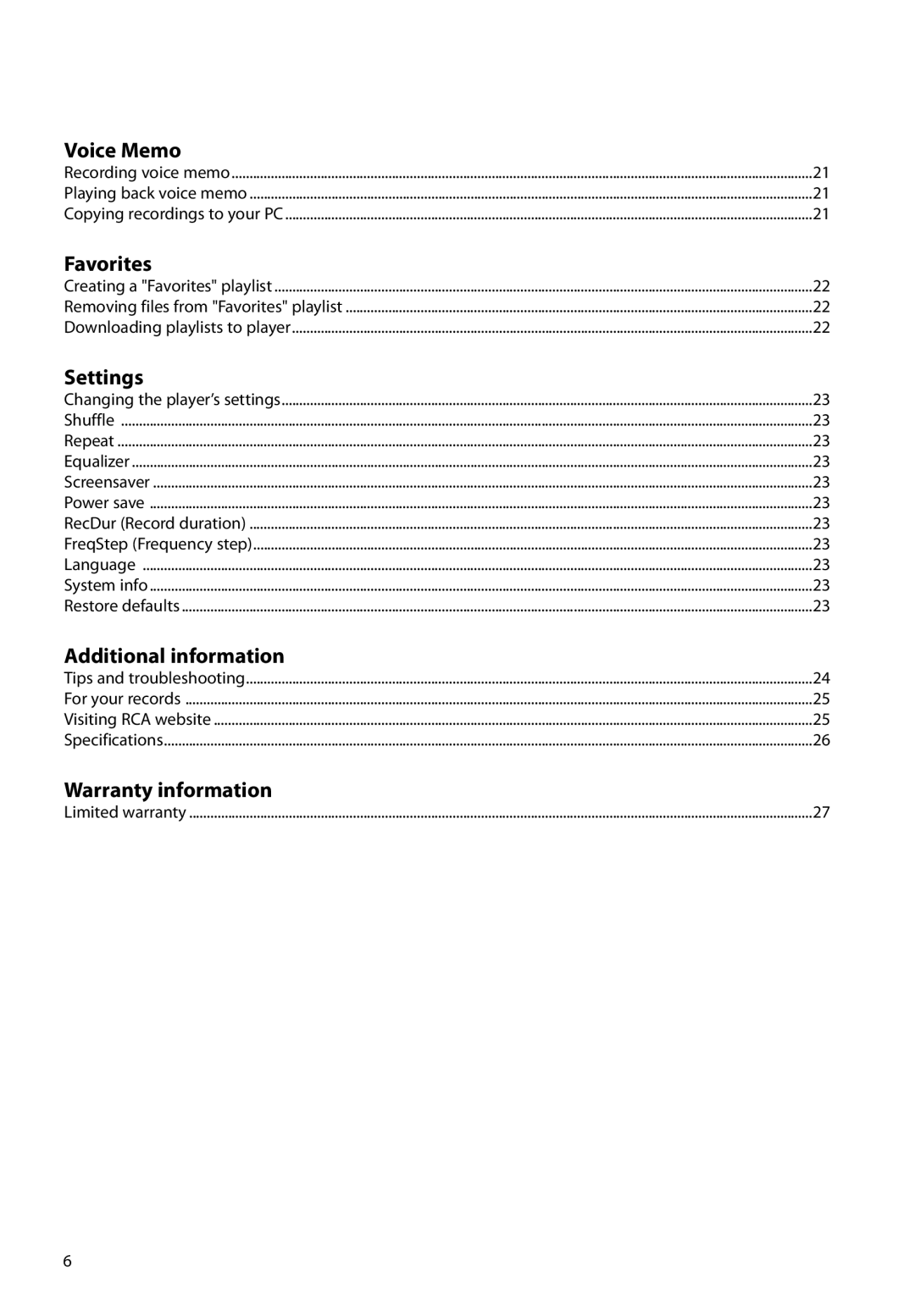 RCA M2104, M2208, M2202, M2204BL, M2204PL, M2204RD, M21 Series, M22 Series user manual Voice Memo 