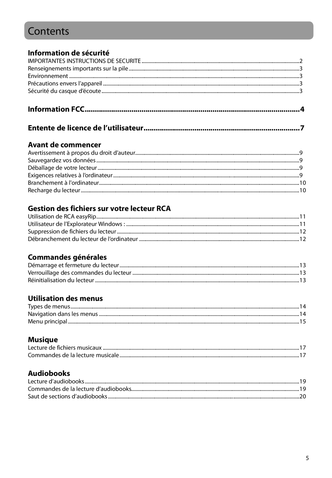 RCA M2208, M2202, M2204BL, M2204PL, M2204RD, M21 Series, M2104, M22 Series user manual Utilisation des menus 