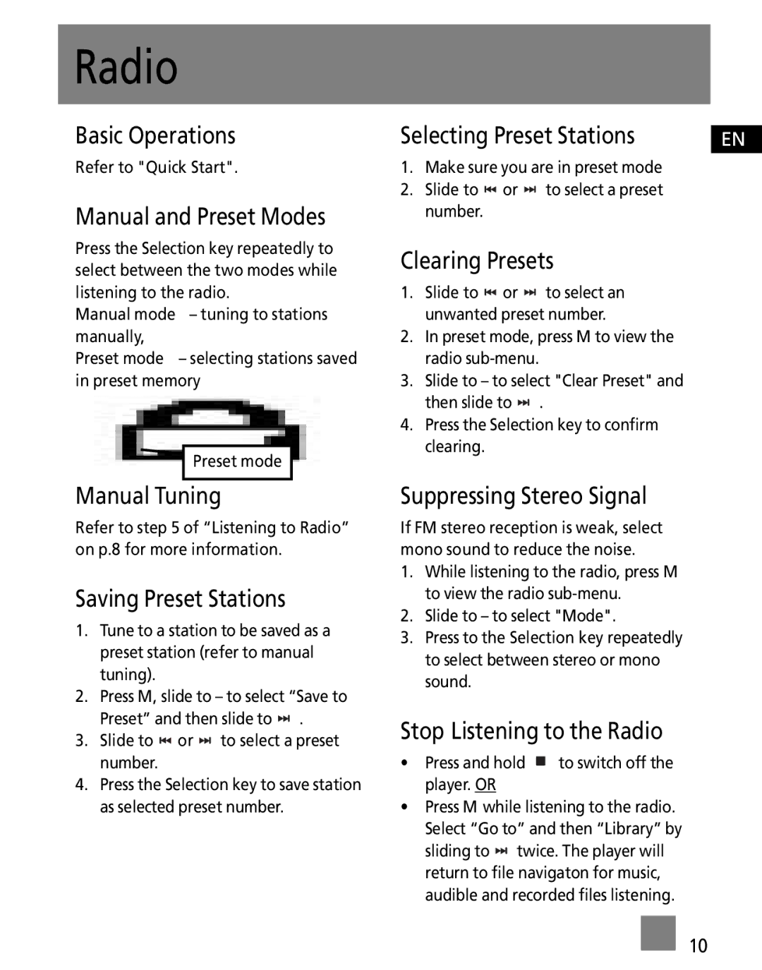 RCA M2502, M2501, M2500, MC2501, MC2500, MC2502 user manual Radio 