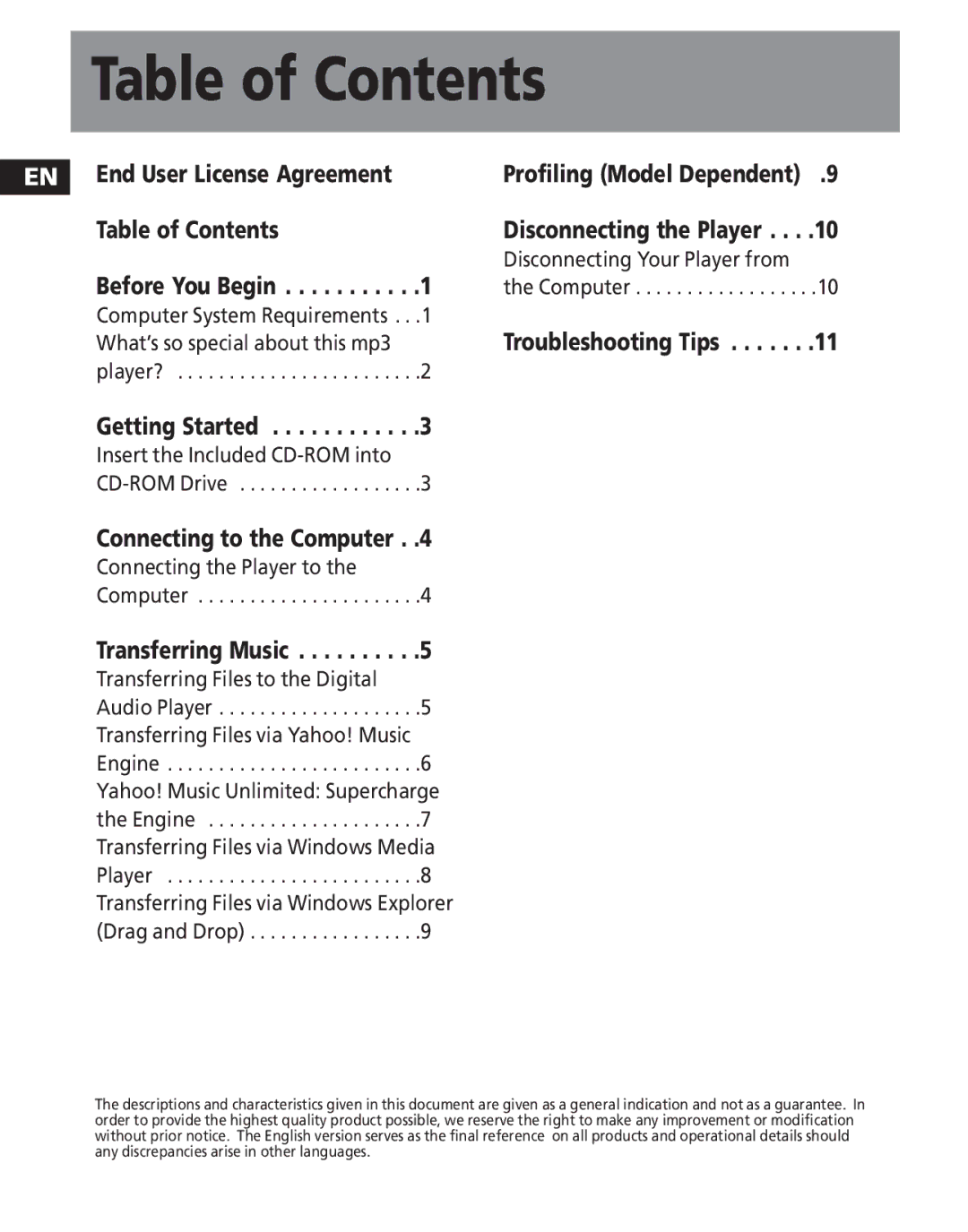 RCA MC2501, M2501, M2500, M2502, MC2500, MC2502 user manual Table of Contents 