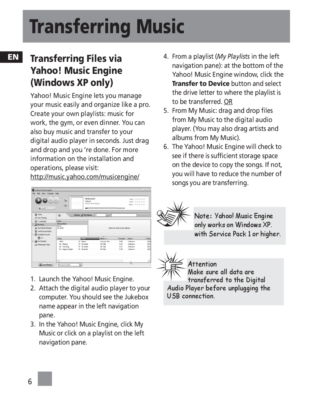 RCA M2501, M2500, M2502, MC2501, MC2500, MC2502 user manual Audio Player before unplugging the USB connection 