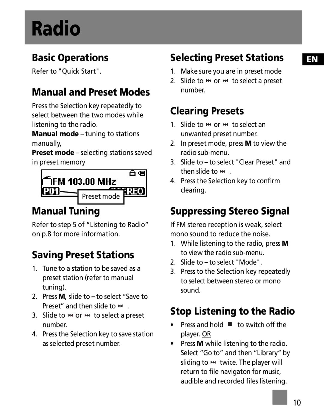 RCA M2502, M2501, M2500, MC2501, MC2500, MC2502 user manual Radio 