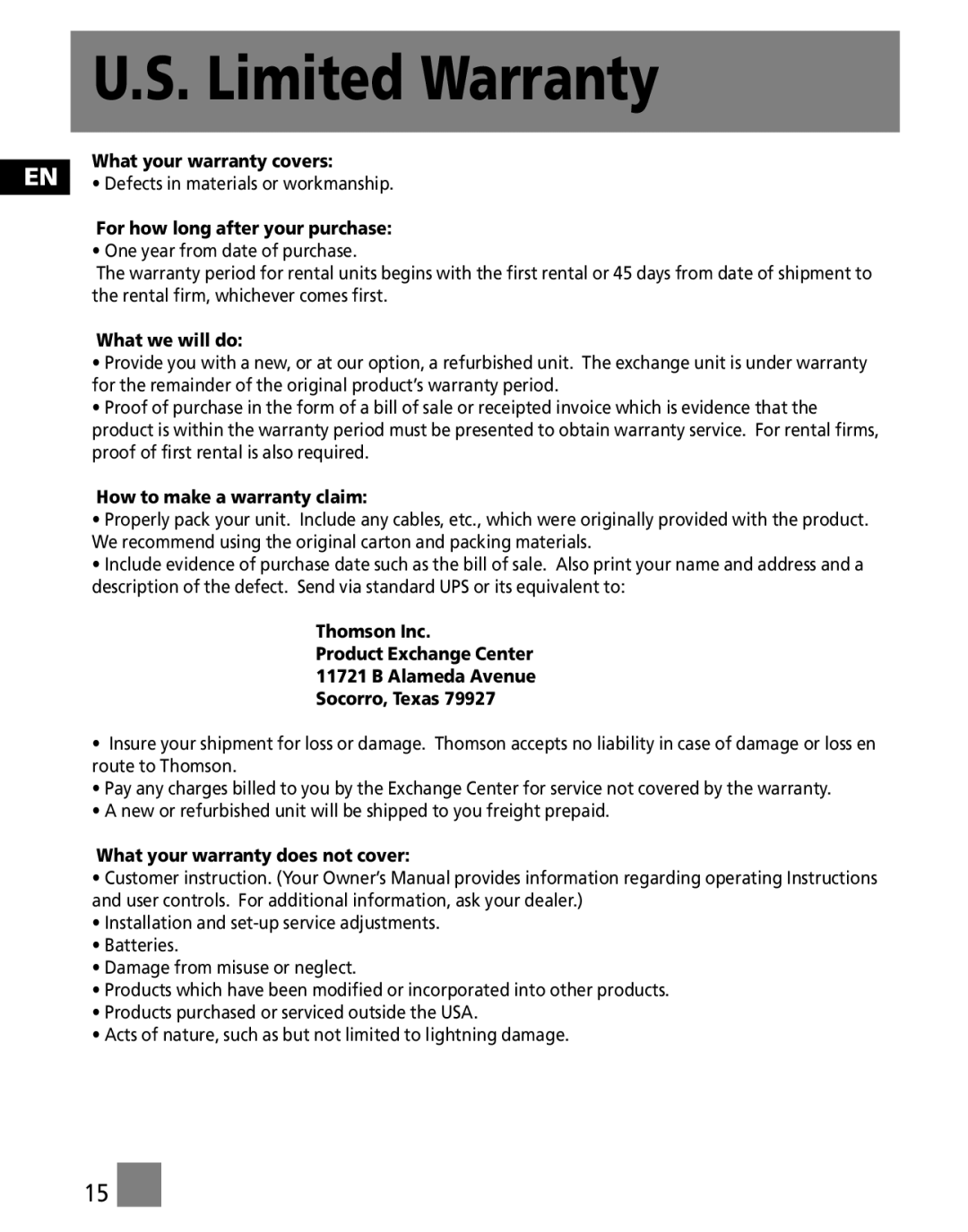 RCA M3000, M3001, MC3001, MC3000 user manual Limited Warranty, For how long after your purchase 