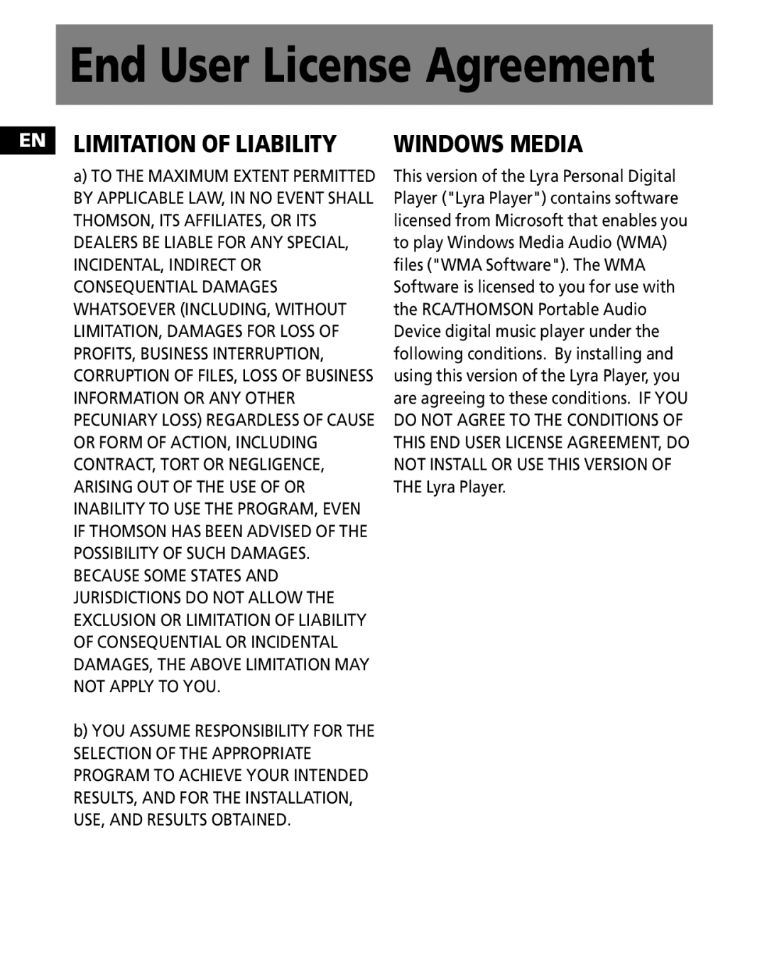 RCA M300E512, M300E256, M300EG1 user manual End User License Agreement 