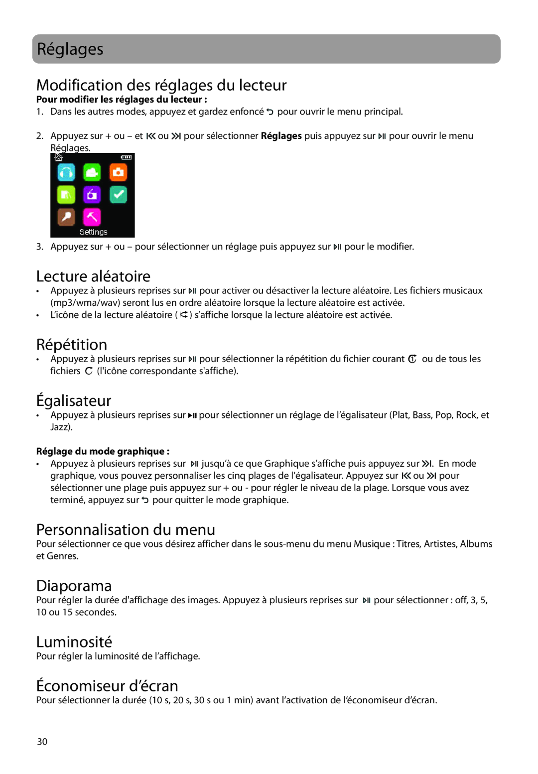 RCA M3816, M3808, M3804, M3904, M38 series, M39 series user manual Réglages 