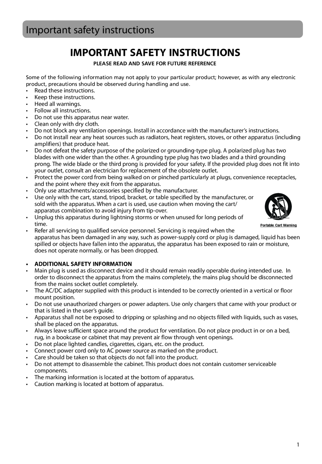 RCA M3804, M3816, M3808, M3904, M38 series, M39 series user manual Important safety instructions, Important Safety Instructions 