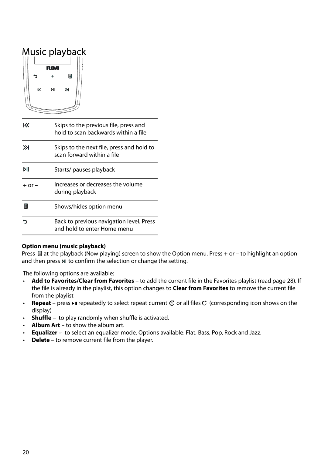 RCA M3904, M3816, M3808, M3804, M38 series, M39 series user manual Music playback, Option menu music playback 