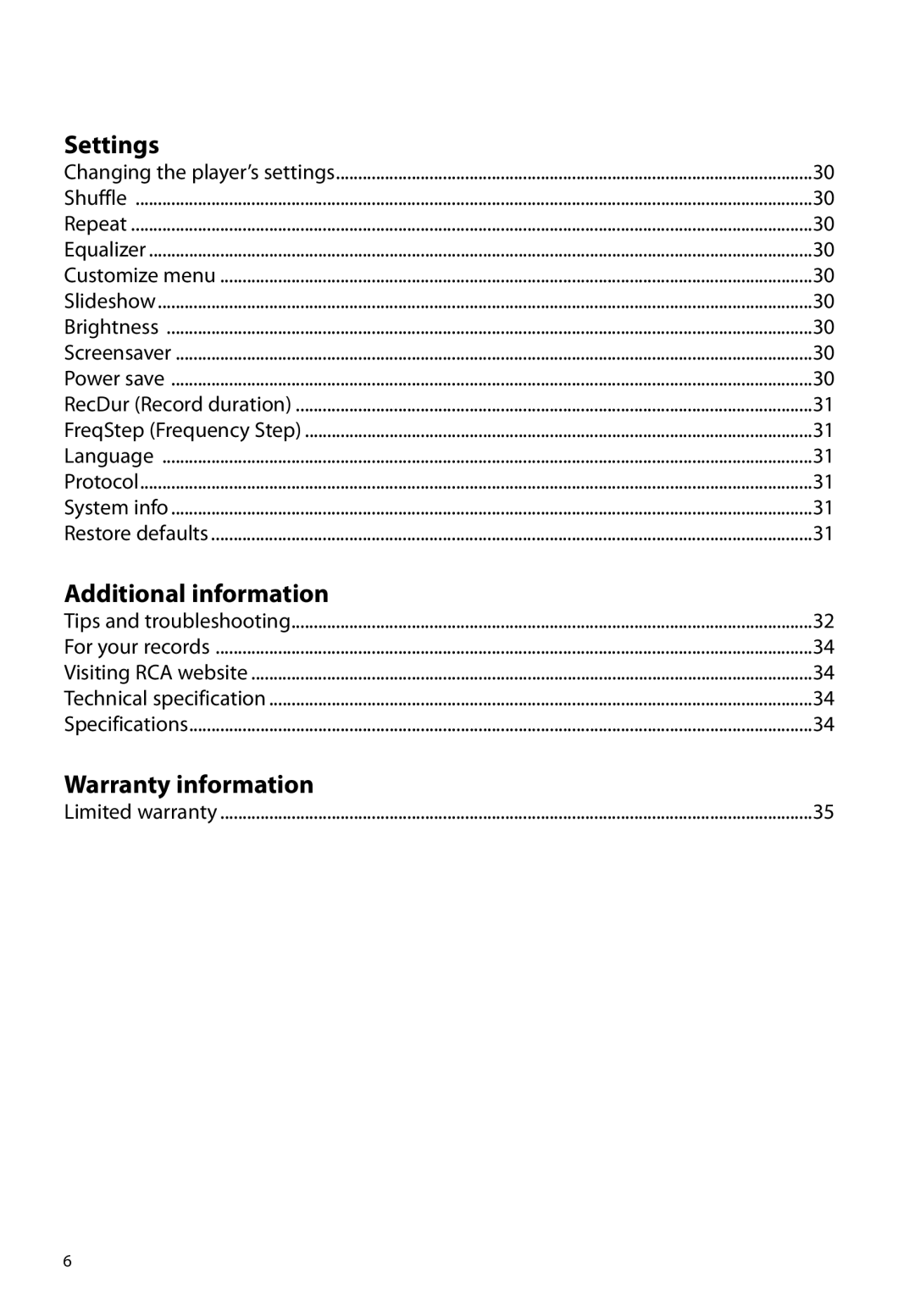 RCA M3808, M3816, M3804, M3904, M38 series, M39 series user manual Warranty information 