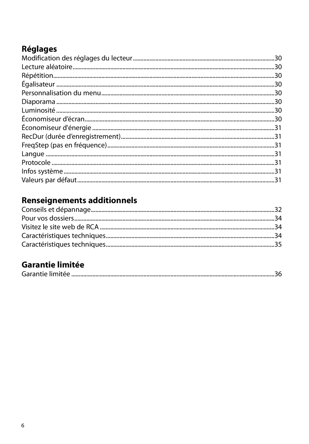 RCA M3816, M3808, M3804, M3904, M38 series, M39 series user manual Garantie limitée 