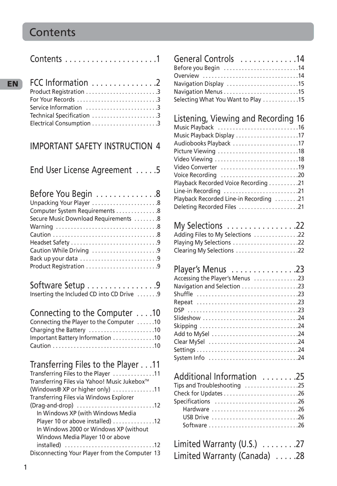 RCA MC4001, M4001, M4002, MC4002 user manual Contents 