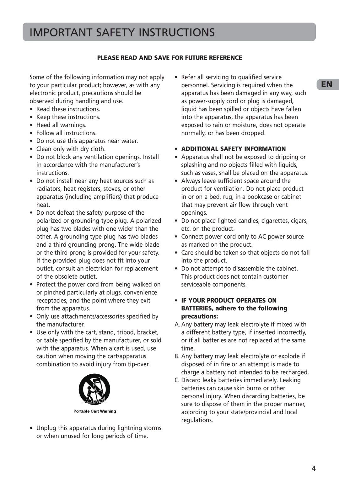 RCA M4002, M4001, MC4001, MC4002 user manual Important Safety Instructions 