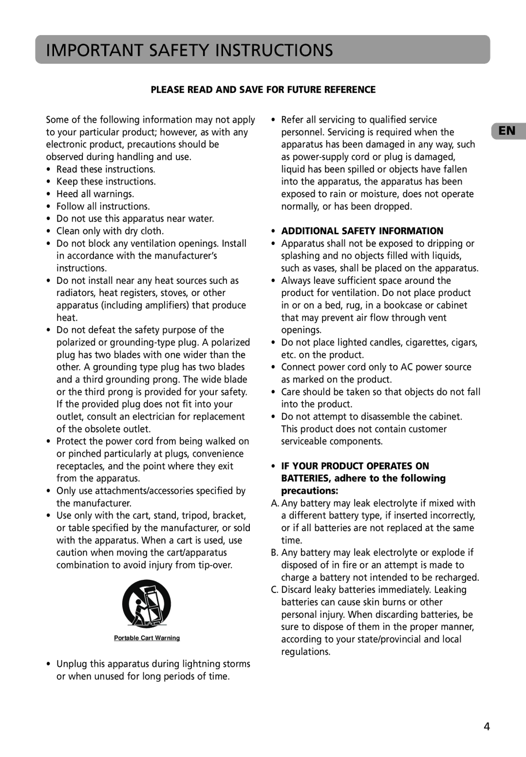 RCA MC4002BL, M4002BL, M4002RD user manual Important Safety Instructions 