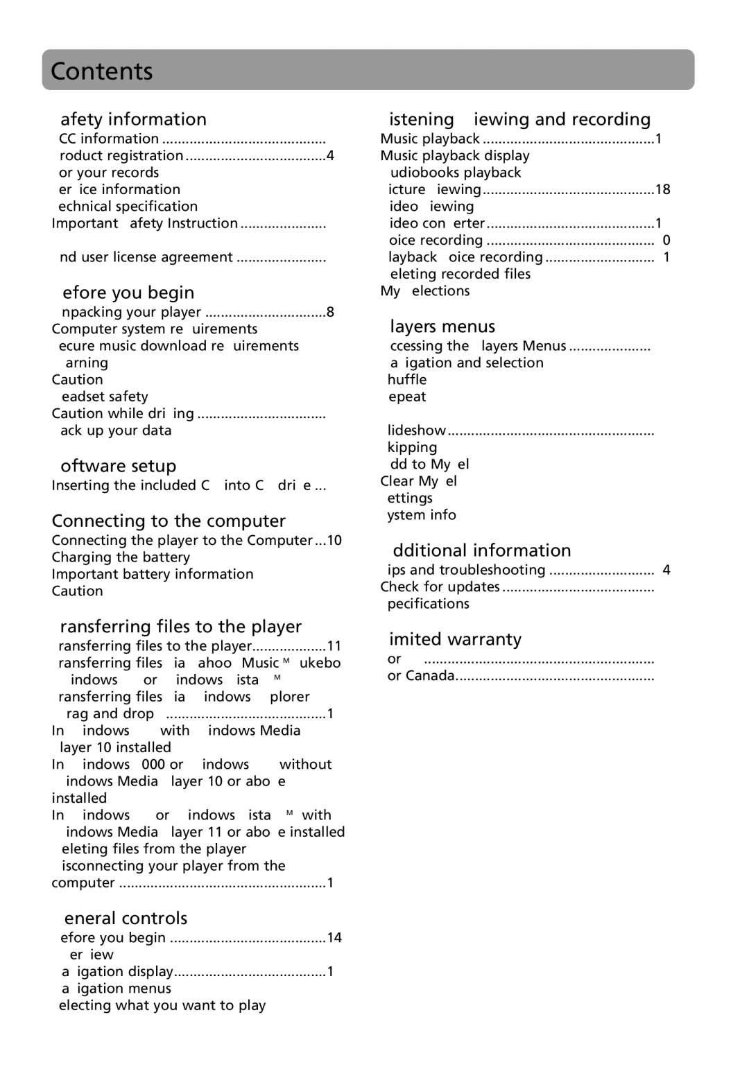 RCA M4008, M4004, M4018, MC4018, MC4008, MC4004 user manual Contents 