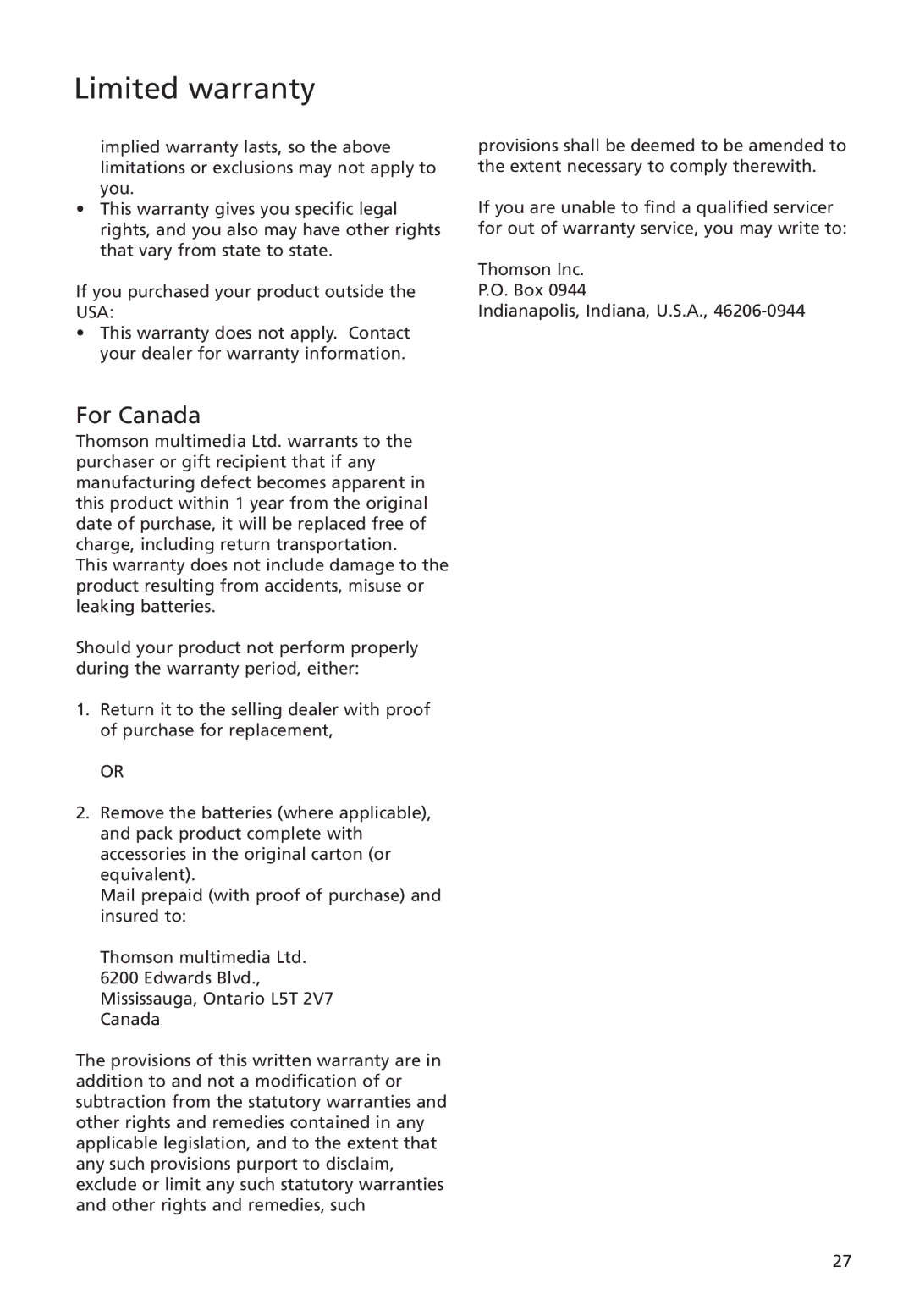 RCA MC4018, M4004, M4018, M4008, MC4008, MC4004 user manual For Canada 