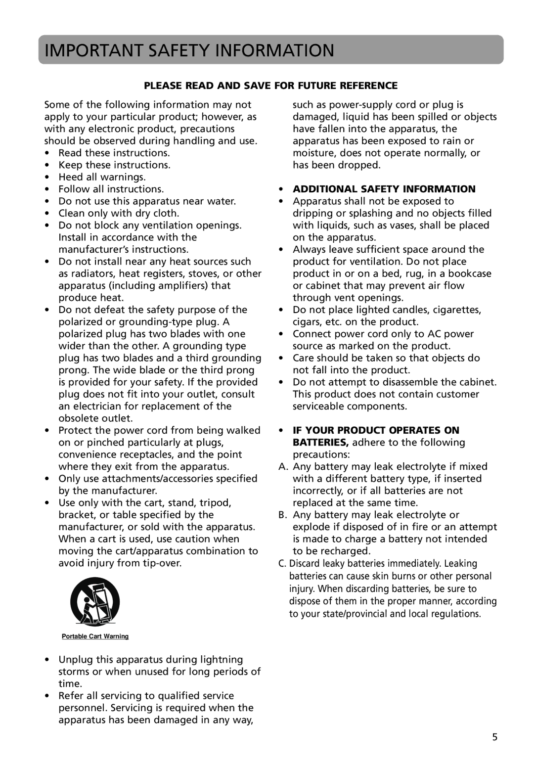 RCA MC4004, M4004, M4018, M4008, MC4018, MC4008 user manual Important Safety Information 