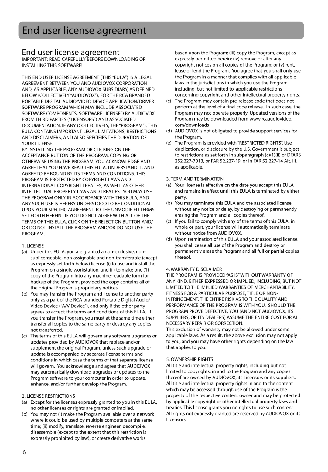 RCA M4108, M4104, M4102, MC4102, MC4108, MC4104 user manual End user license agreement 