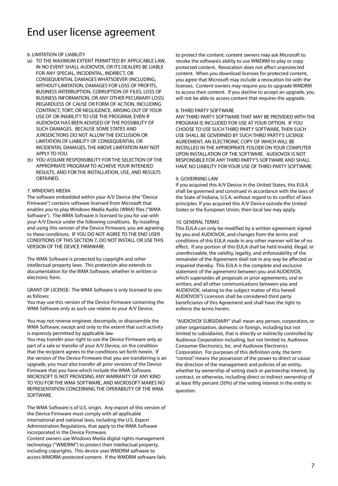 RCA M4104, M4108, M4102, MC4102, MC4108, MC4104 user manual Limitation of Liability 