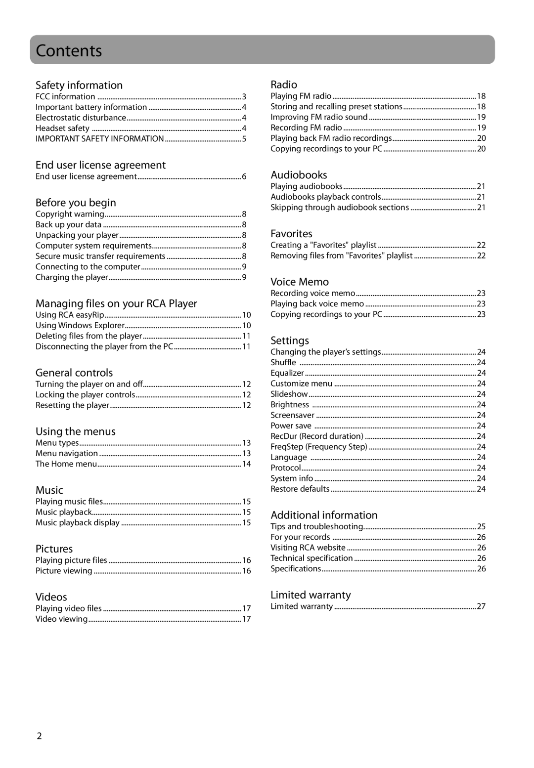 RCA M4208RD, M4202, MC4202, MC4204, MC4208 user manual Contents 