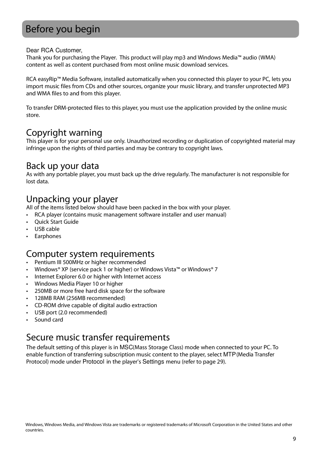 RCA M46, M45 user manual Before you begin 