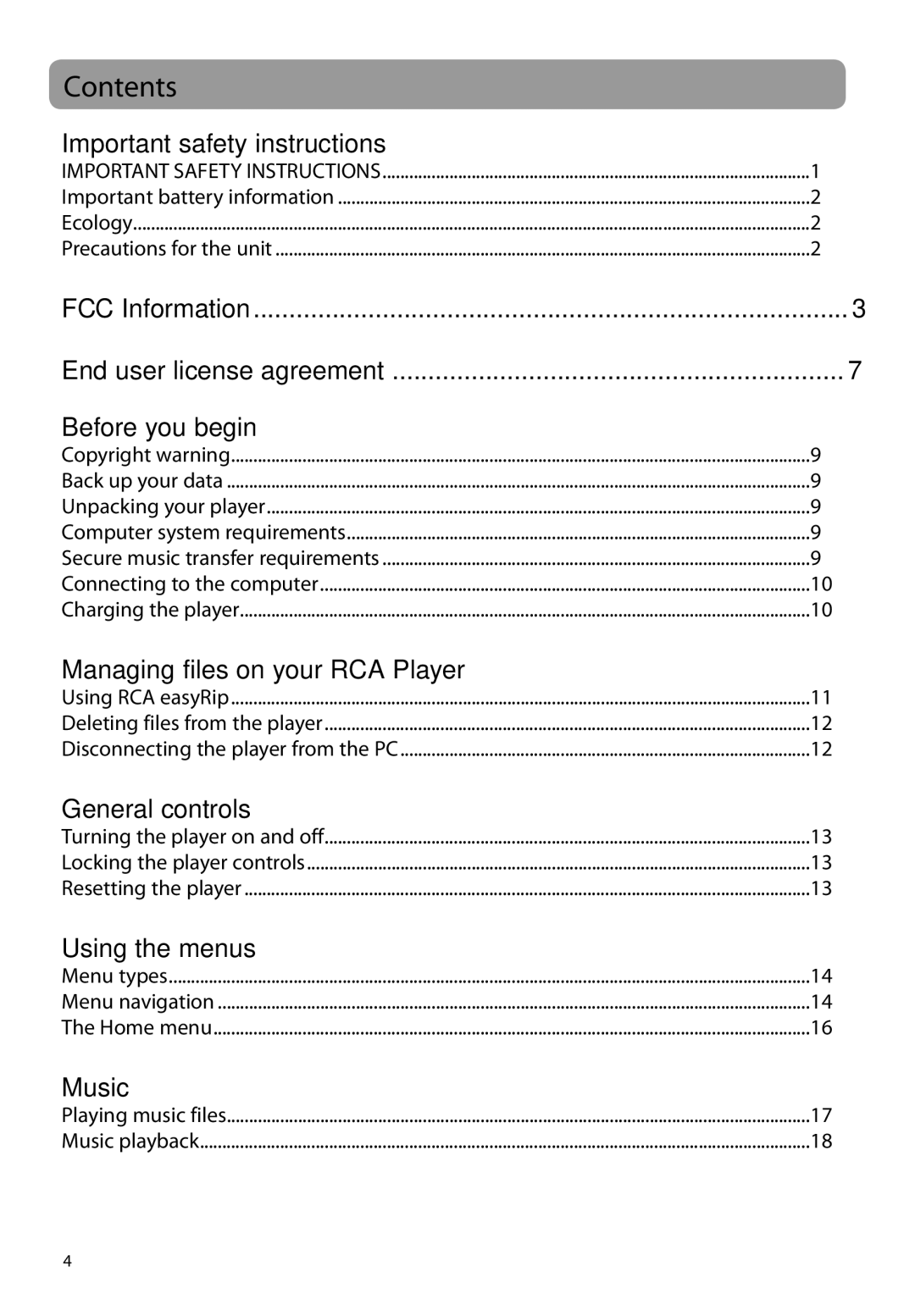 RCA M45, M46 user manual Contents 