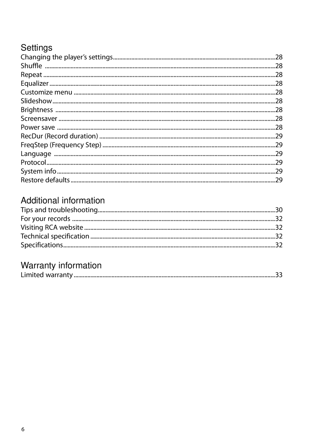 RCA M45, M46 user manual Warranty information 