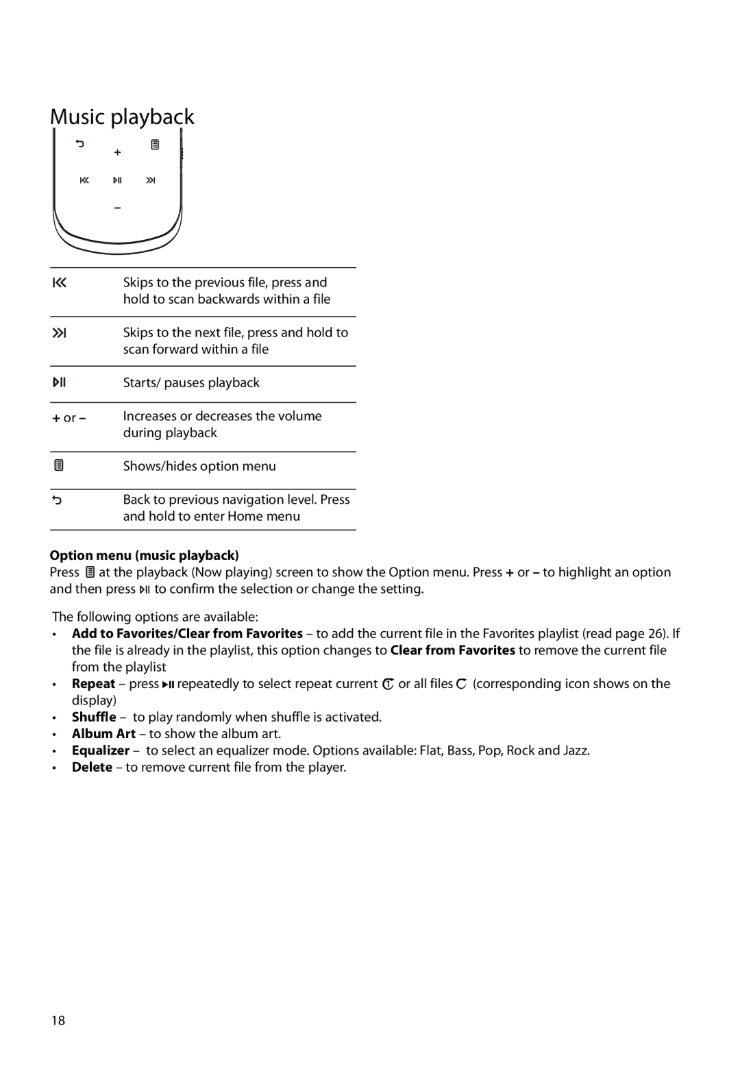 RCA M45 series, M46 series user manual Music playback, Option menu music playback 