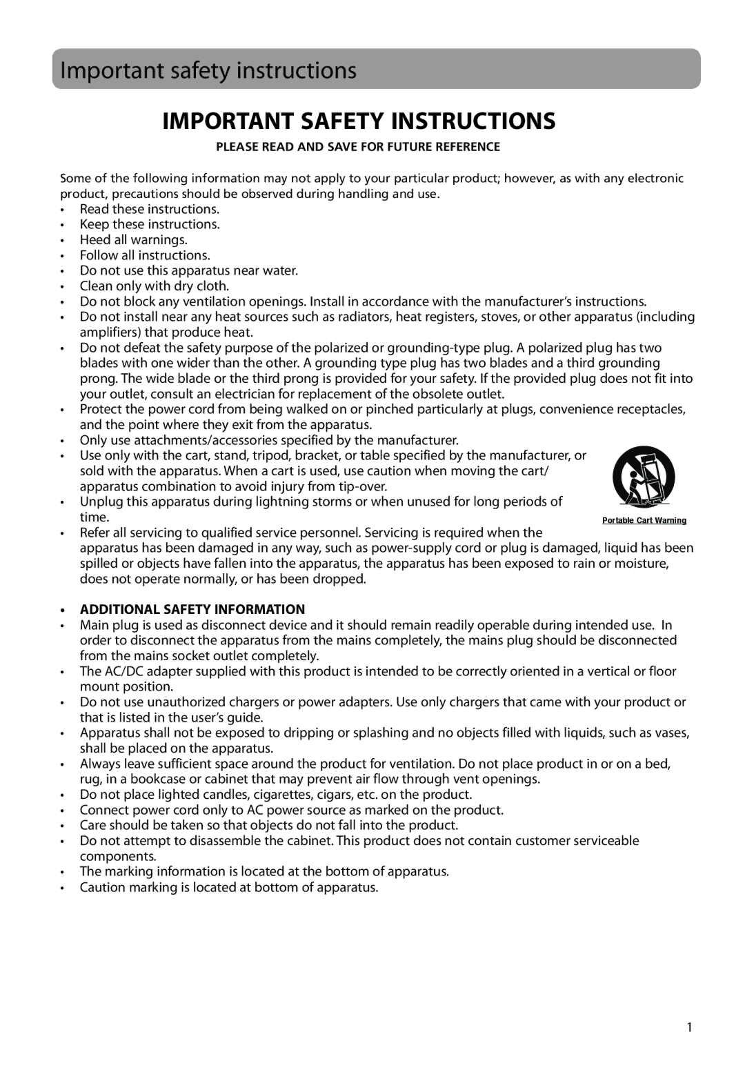 RCA M4616, M4608, M4604 user manual Important safety instructions, Important Safety Instructions 