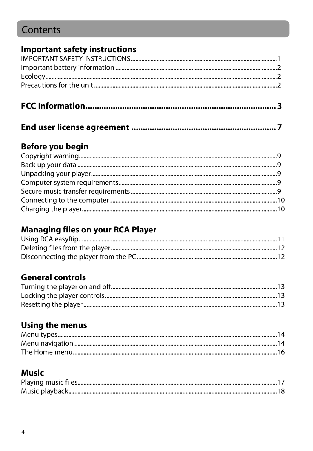 RCA M4616, M4608, M4604 user manual Contents 