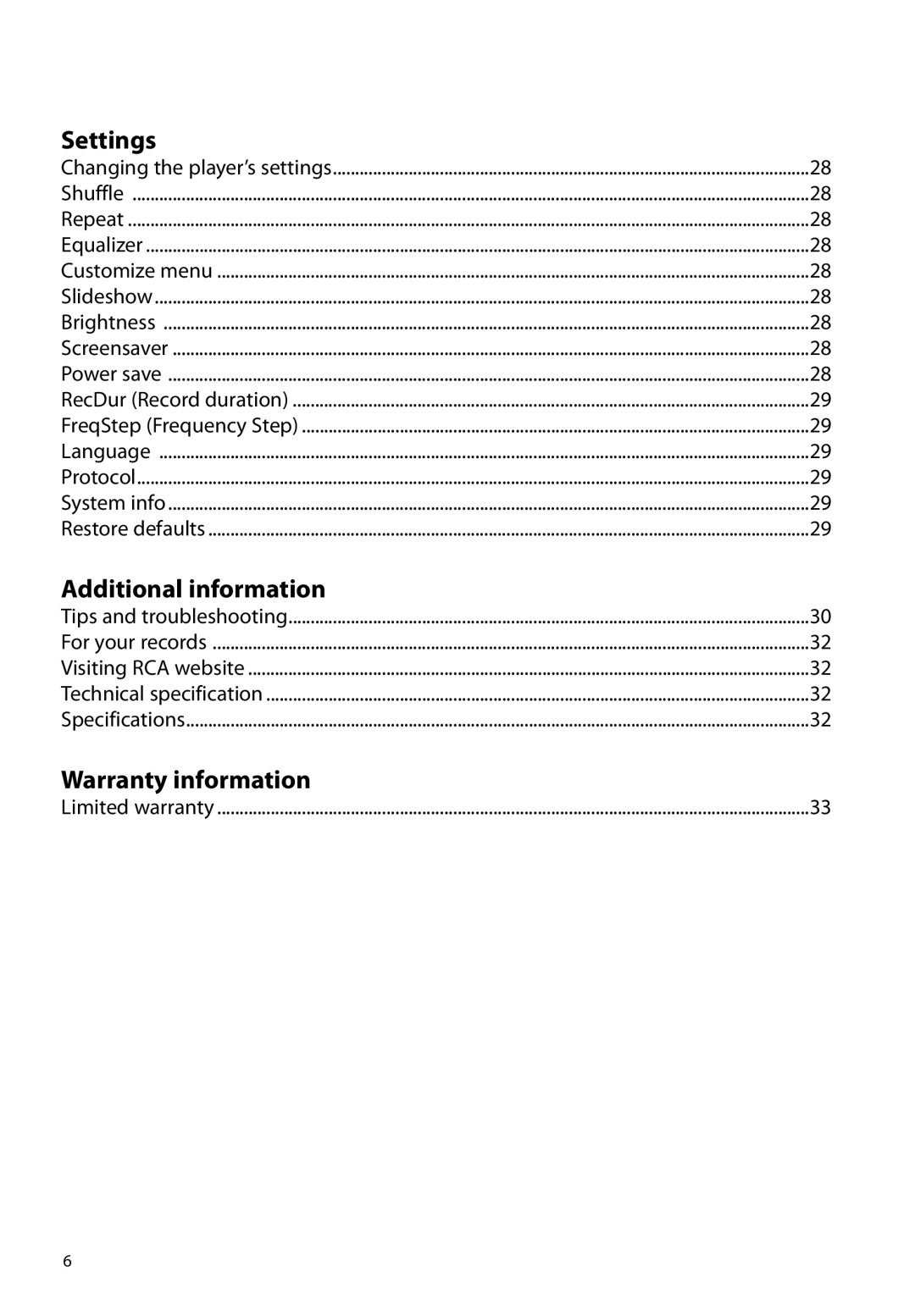 RCA M4604, M4608, M4616 user manual Warranty information 