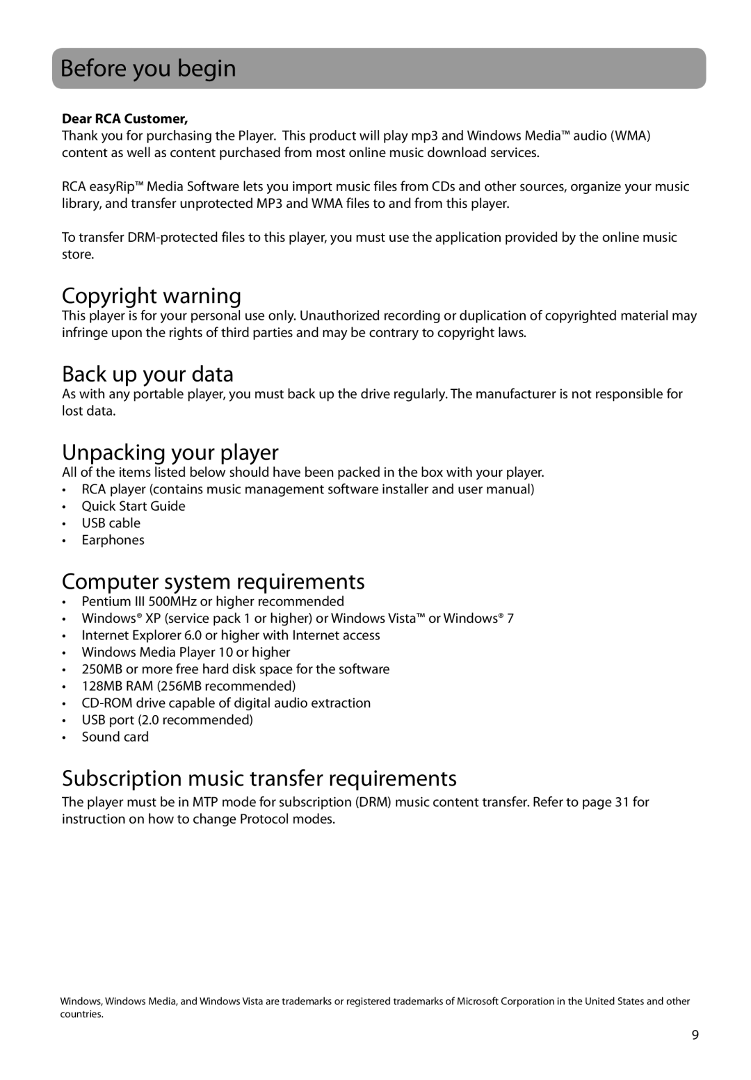 RCA M48 user manual Before you begin 