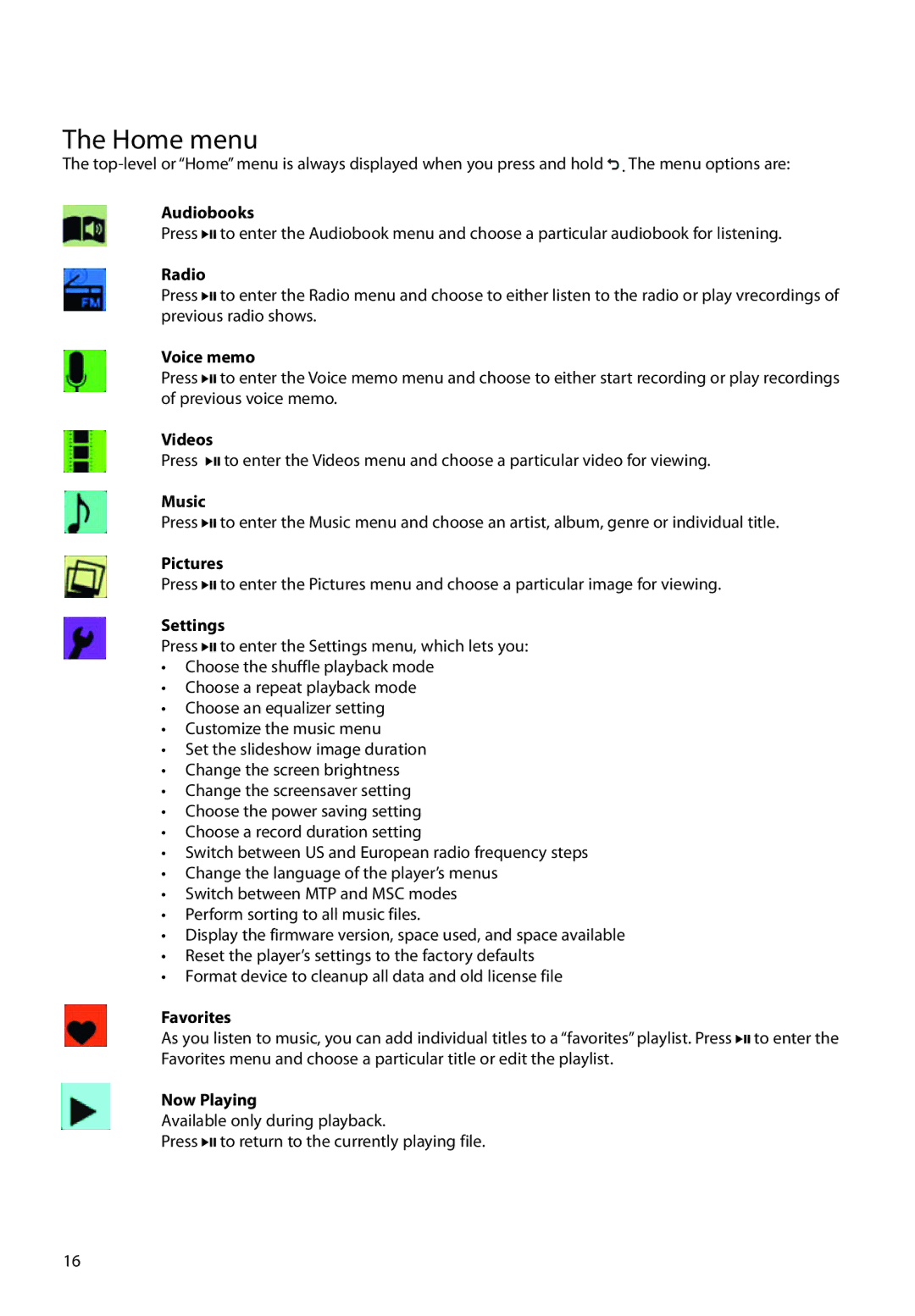 RCA M48 user manual Home menu 